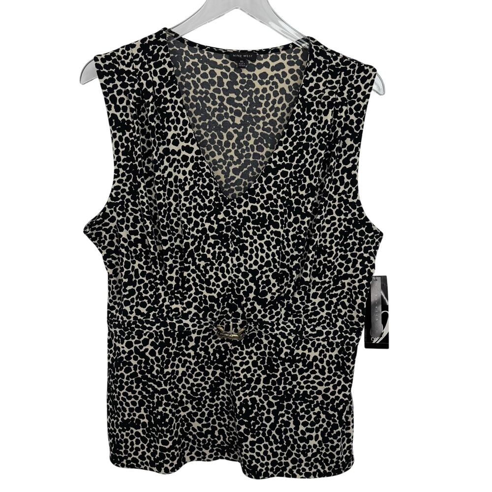 Nine West blouse women's XL leopard print sleeveless V neck tank stretch NEW